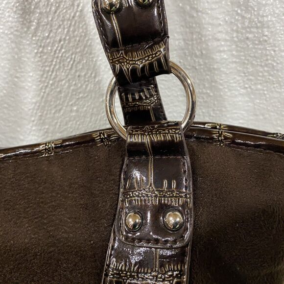 Sag Harbor Brown Lacquer Faux Crocodile Skin Handbag Purse Tote Silver Hardwear - Picture 8 of 15